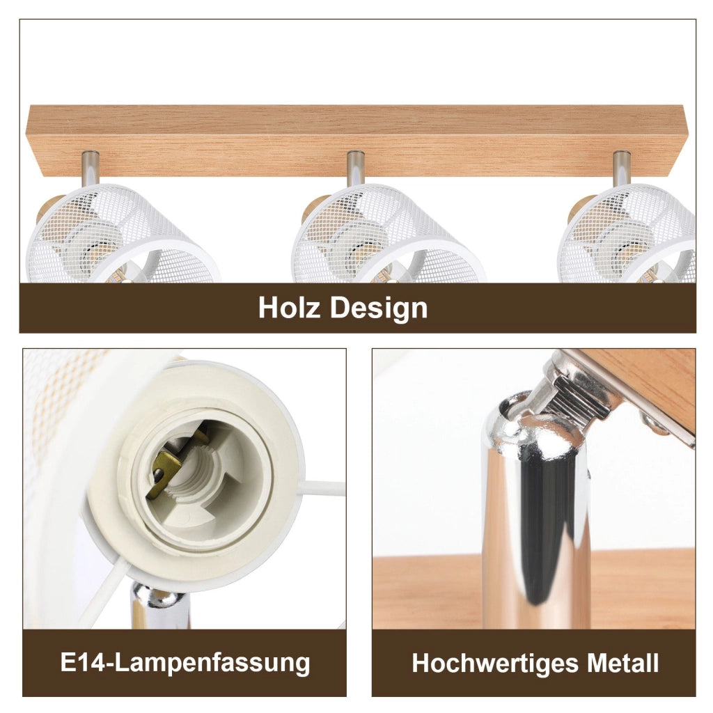 ZMH Faretto da soffitto vintage bianchi 3 luci E14 orientabili 350° per soggiorno cucina senza lampadina