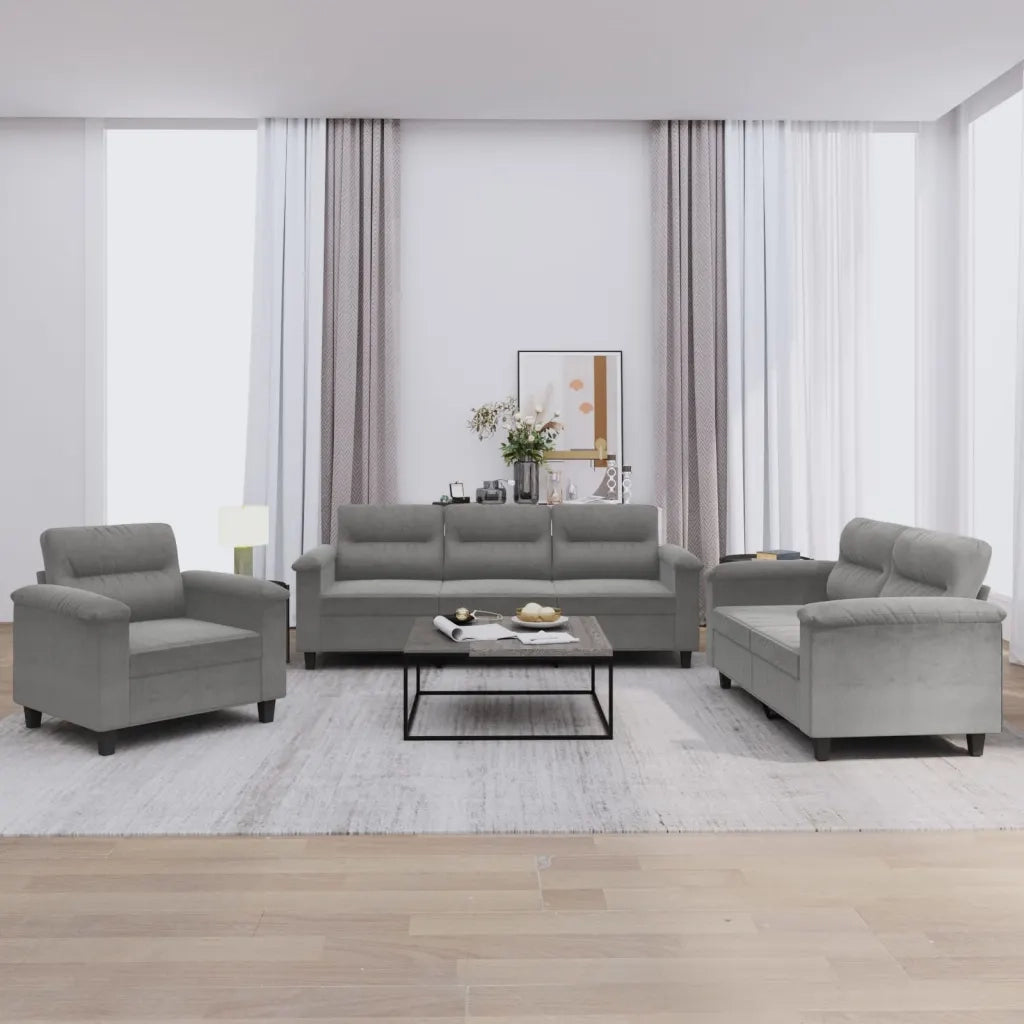 Set Divani 3 pz con Cuscini Grigio Scuro in Tessuto Microfibra