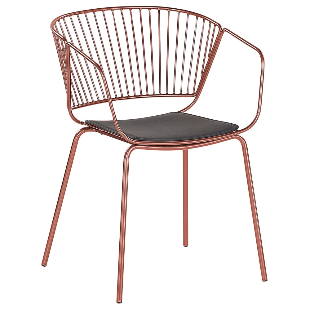 Set di 2 sedie da pranzo in filo metallico rosso rame design ecopelle Nero cuscino sedile stile industriale glam