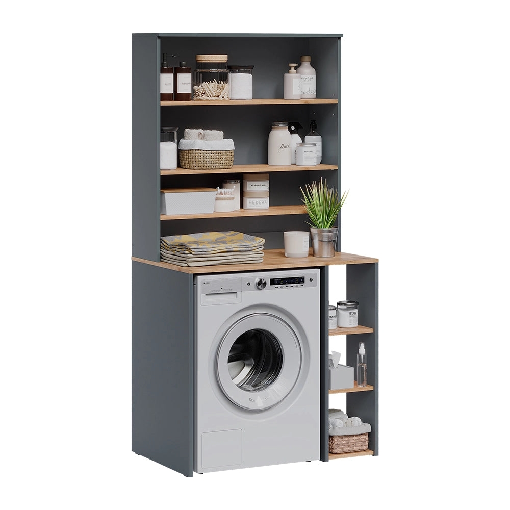 Mobile per lavatrice Viktor Antracite/Rovere dorato 93.6 x 88.2 cm 2 parti con ripiano Vicco