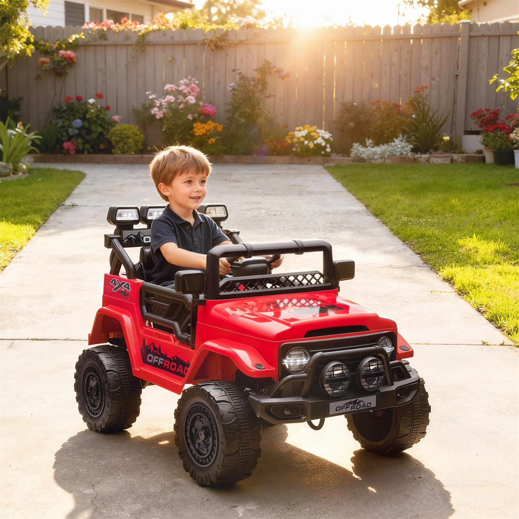 Fuoristrada per Bambini con Fanali, Clacson, Cintura e Telecomando, in PP e Metallo, 99x66x68.5 cm, Rosso