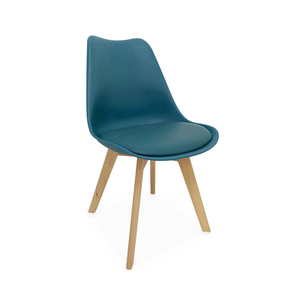 Set 4 sedie scandinave imbottite con gambe in legno , blu