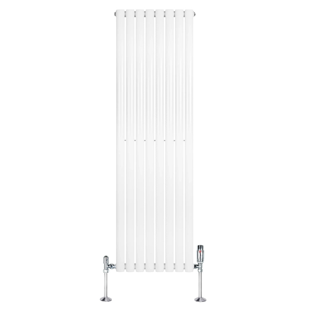 Radiatore Verticale Ovale 1600x480mm Bianco con Valvole TRV