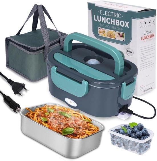 Lunchbox Elettrica 60W, 1,5L Riscaldatore di Cibo Auto, 3-in-1 (12V/24V/220V), Lunchbox Elettrica Lunchbox Elettrica/Casa per Camper, Riscaldatore Portatile Bento 60W Lunchbox con Fork, Cucchiaio