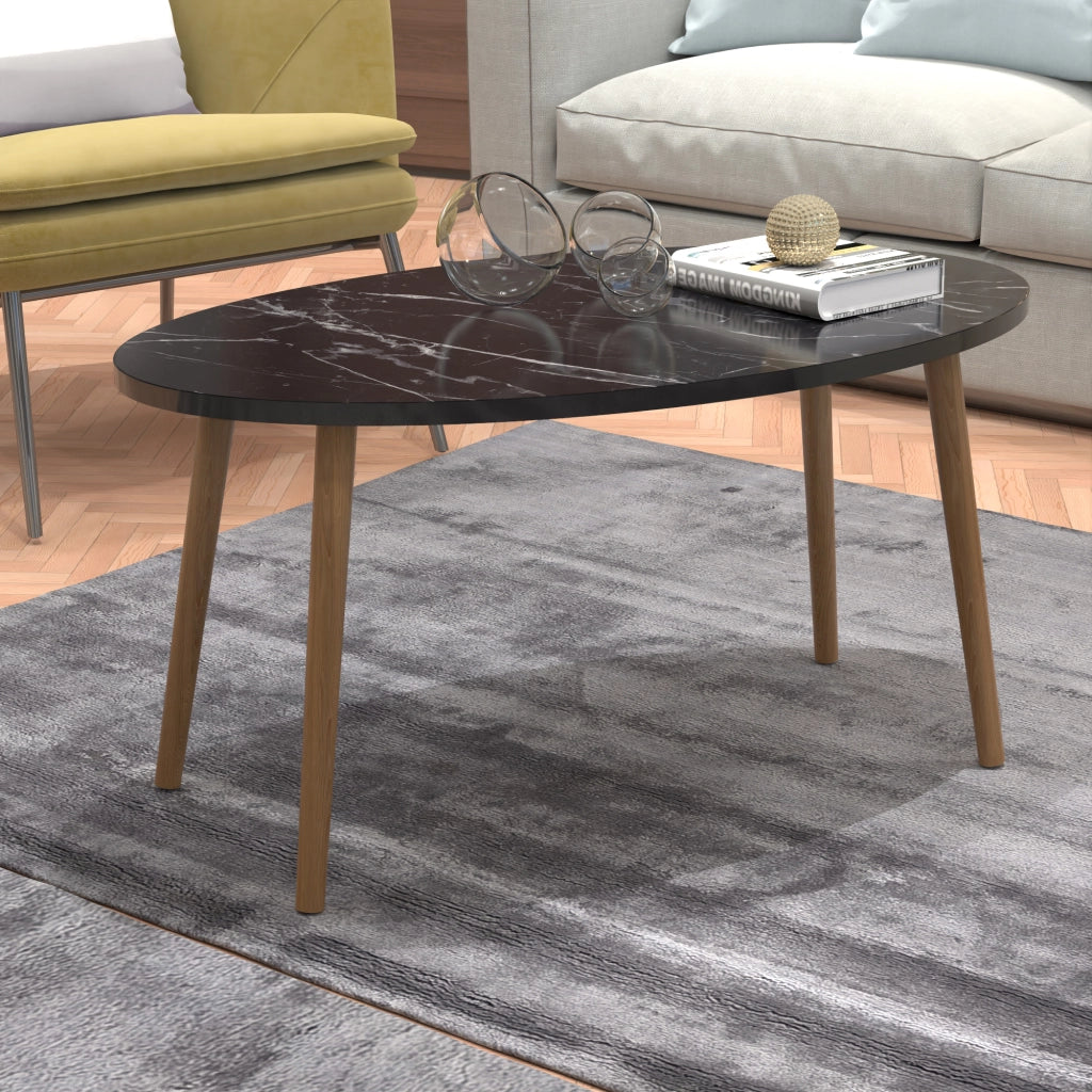 Tavolino Basso da caffè 'Sindal' (AxLxP) 41 x 90 x 50 cm Tavolino da Salotto con Gambe in Legno e Piano Ovale - Marmo