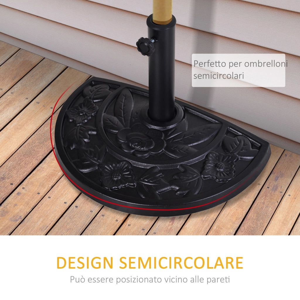 Base per Ombrellone a Mezzaluna 50x31x32 cm per Pali da Ø3,8 e Ø4,8 cm in Resina Nero