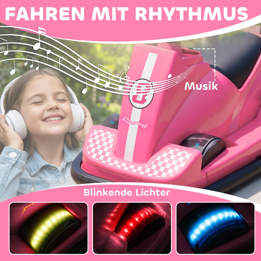 Autoscooter per Bambini 360¡ã Rotante con Luce LED e Musica ¨C zephmum ¨C Rosa 3-8 Anni