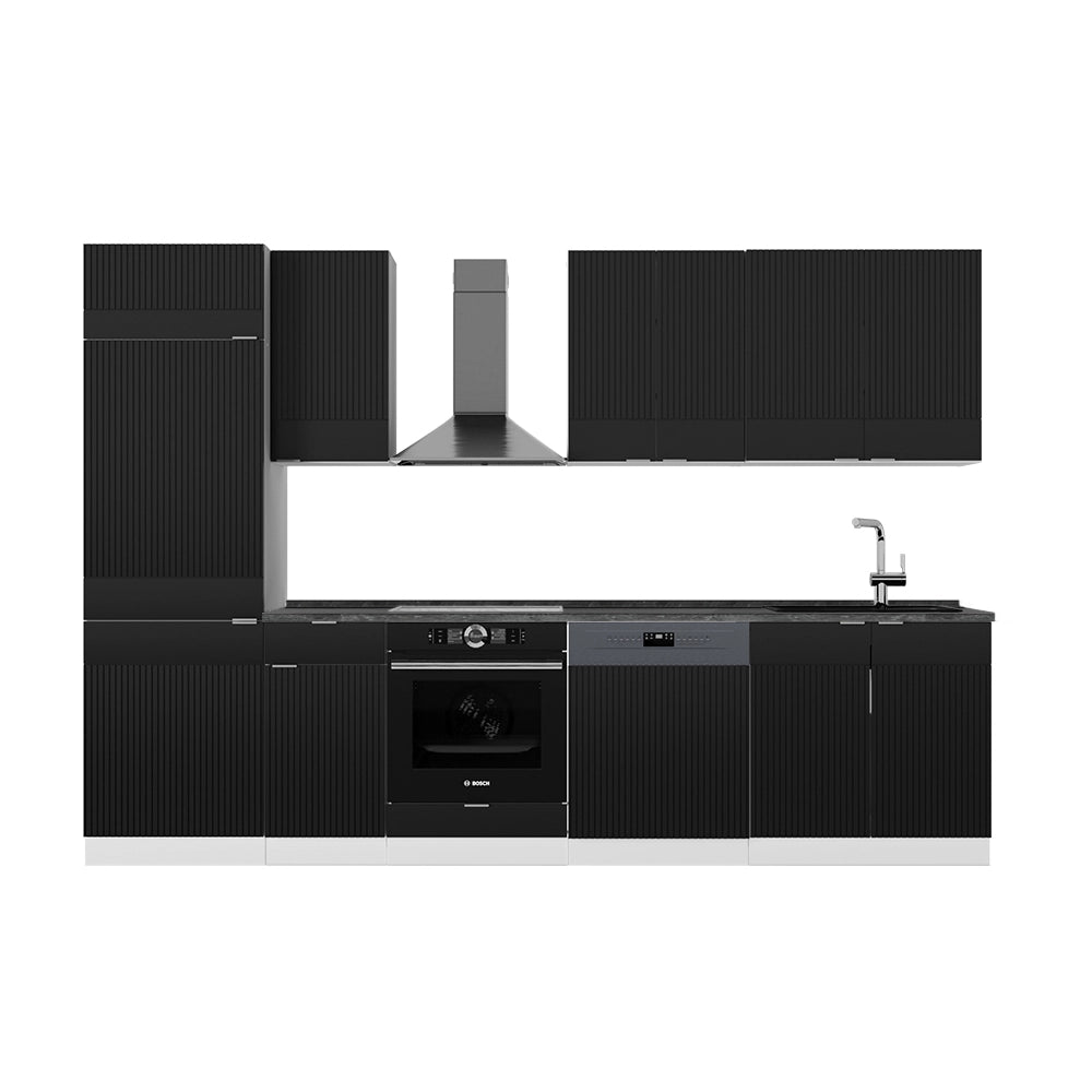 Cucina componibile Fame-Line Nero rigato/Bianco 300 cm, PL Antracite Vicco