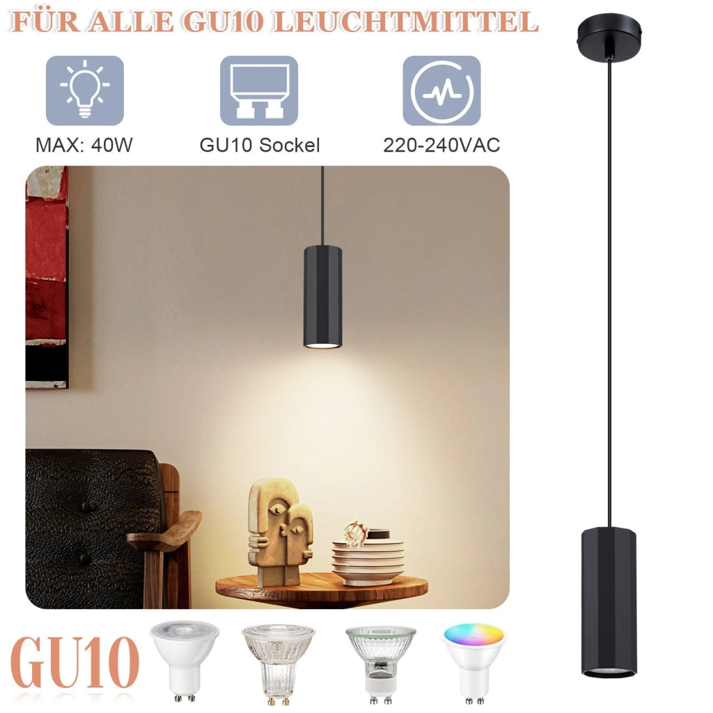 Lampada a Sospensione ZMH metallo nero GU10 1 luce moderna industriale 170 cm per soggiorno e sala da pranzo