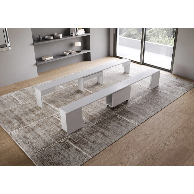 Consolle allungabile 90x42/302 Evolve con Panca inferiore e superiore 72x26/300 - Bianco Frassino