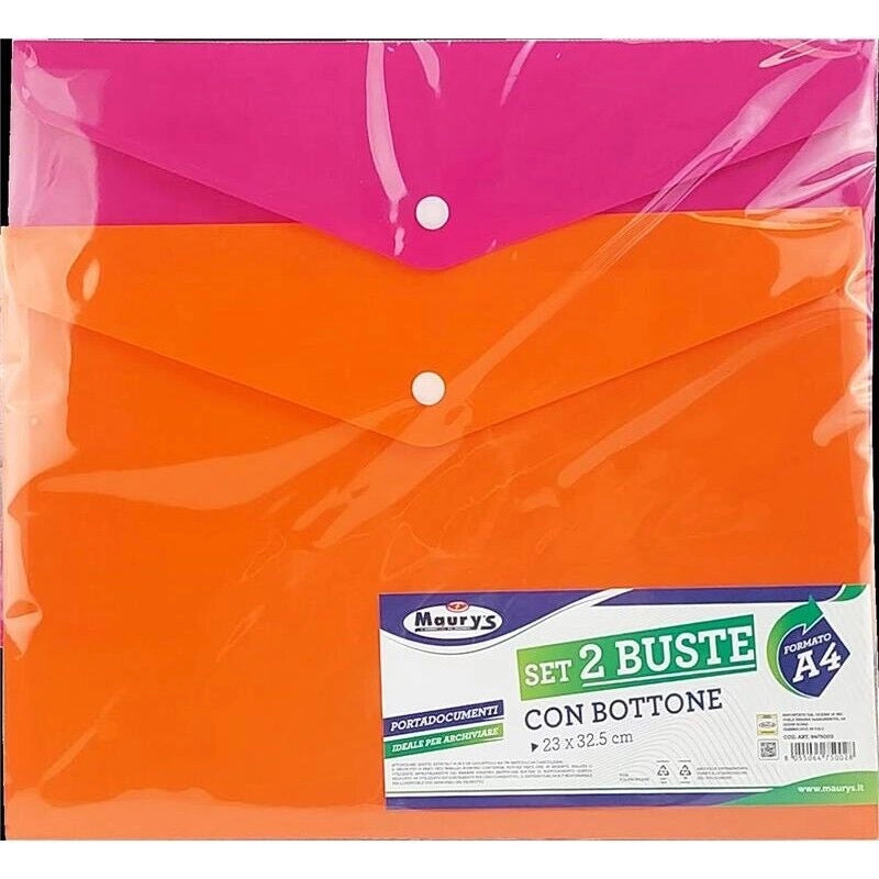 MAURY'S BUSTE PORTA DOCUMENTI CON BOTTONE IN FORMATO A4 CONFEZIONE DA 2 PEZZI