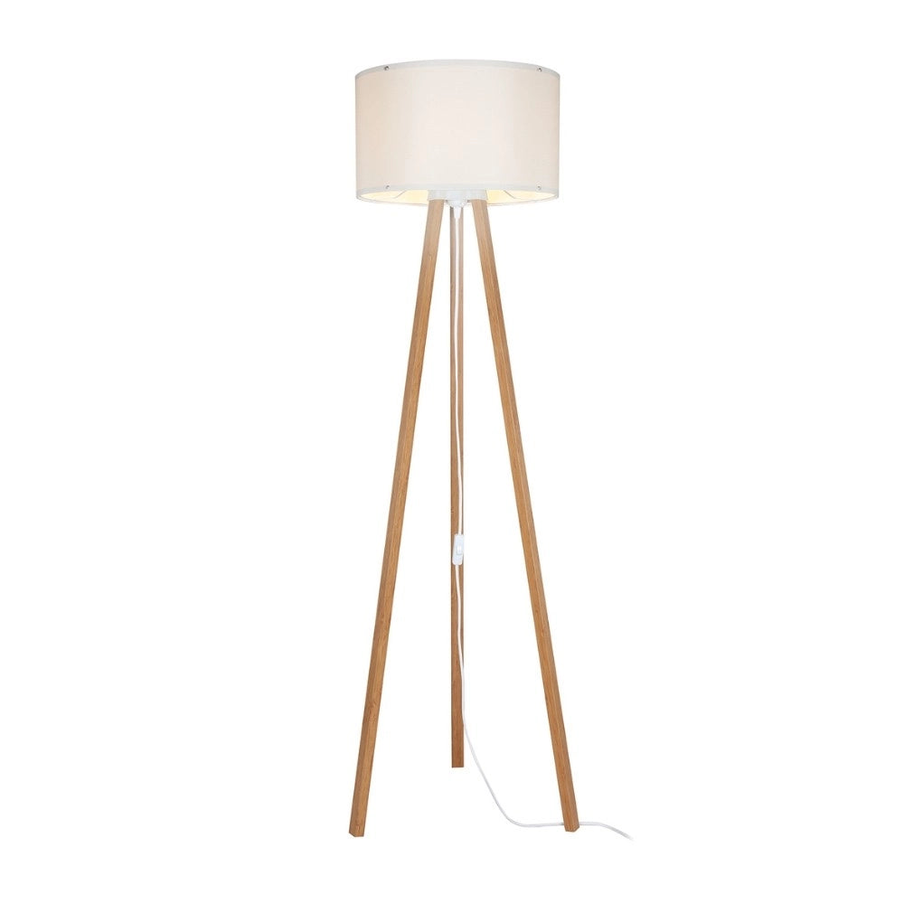Lampada da terra Piko ASZ1664 con piantana in rovere e paralume in PVC effetto tessuto crema