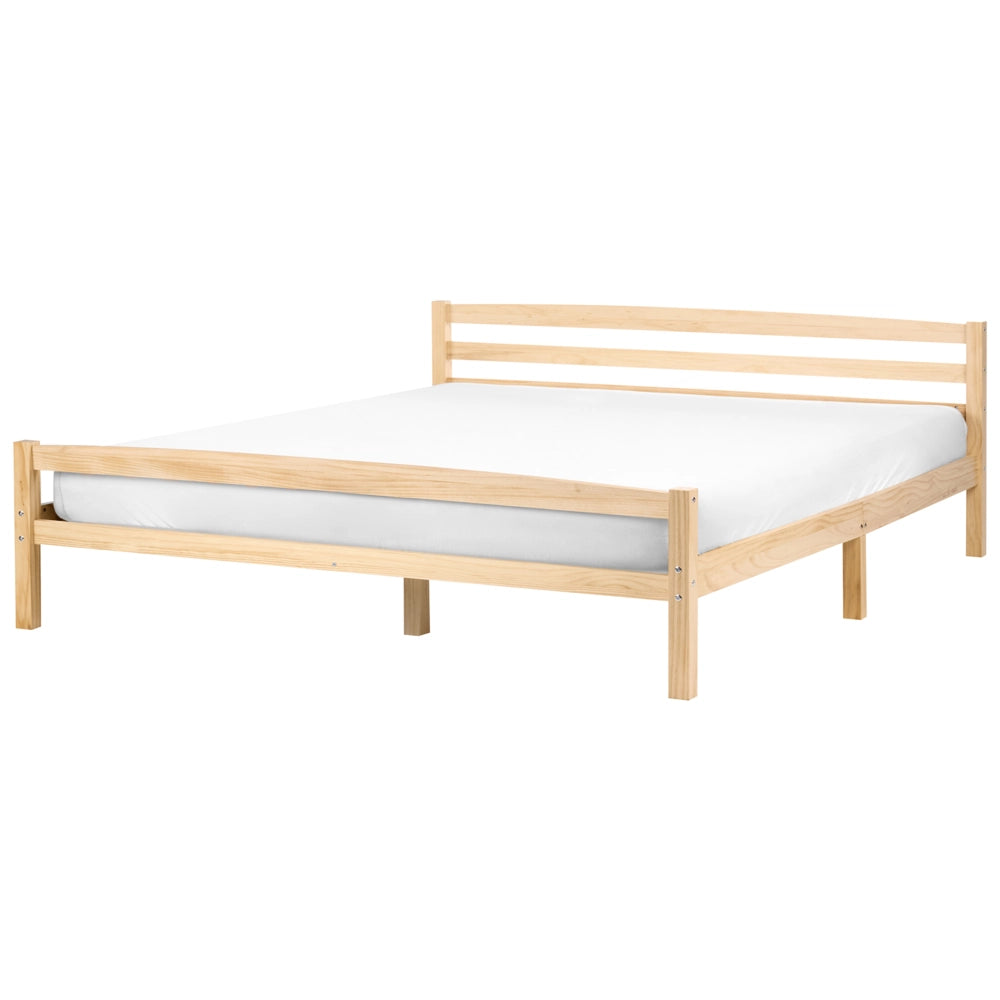Letto matrimoniale in legno di pino chiaro 180 x 200 Testiera a doghe minimalista