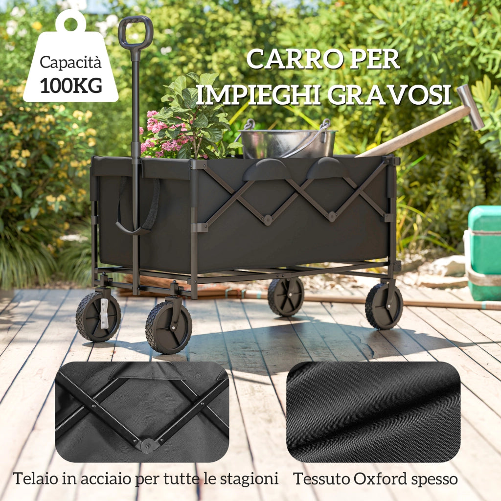 Carrello da Giardino Pieghevole 160L ¨C zephmum ¨C Nero Acciaio Oxford 95x55x102 cm