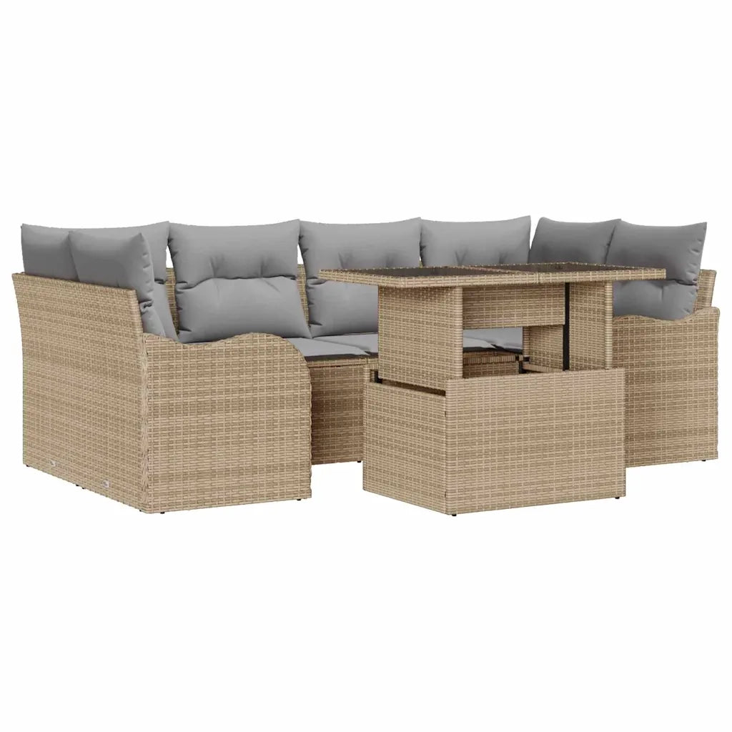 Set Divano da Giardino 7 pcs Beige Rattan in Polipropilene