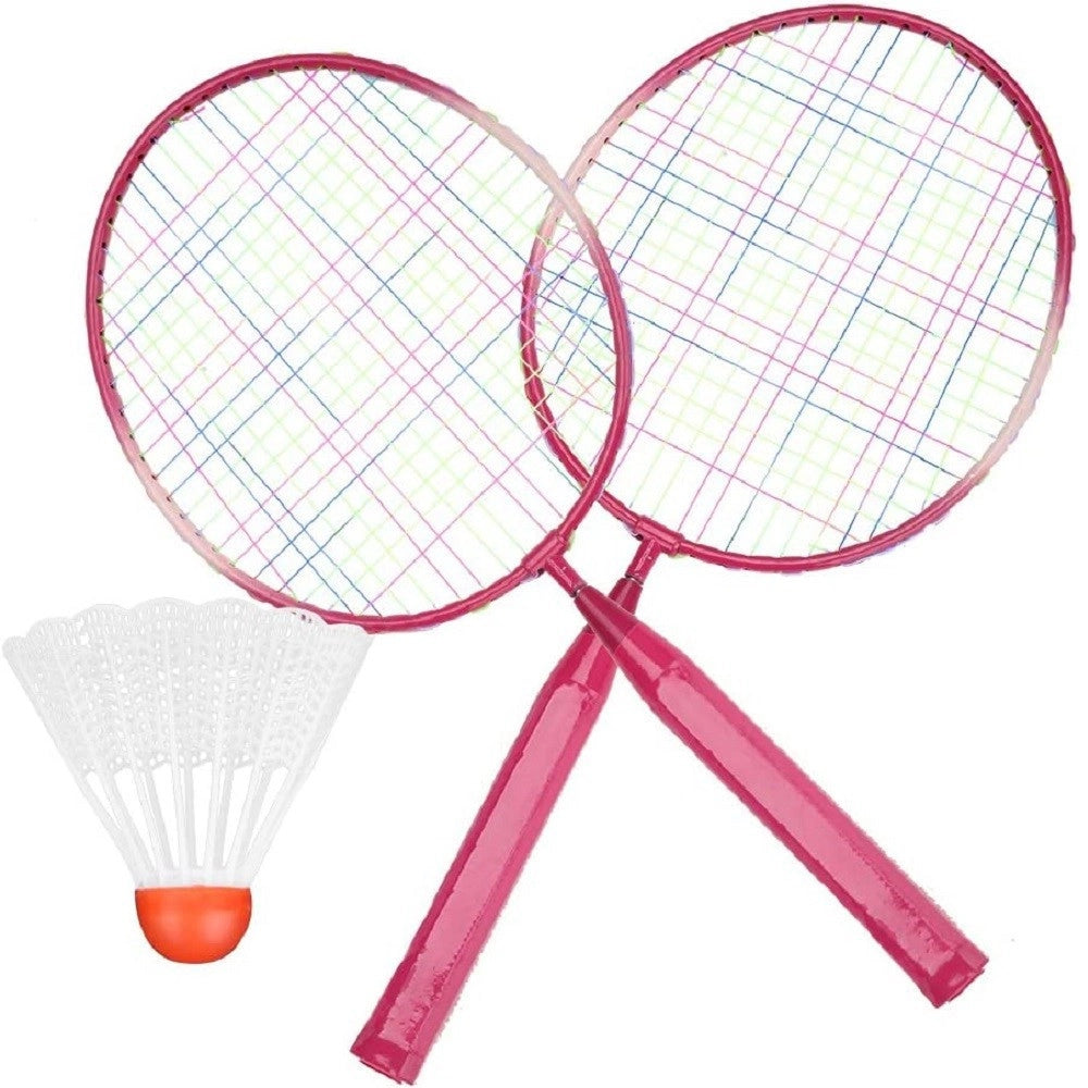 Trade Shop - Set Racchetta Badminton Palla Leghe Nylon Per Bambini Giocattoli All'aperto Rosa -