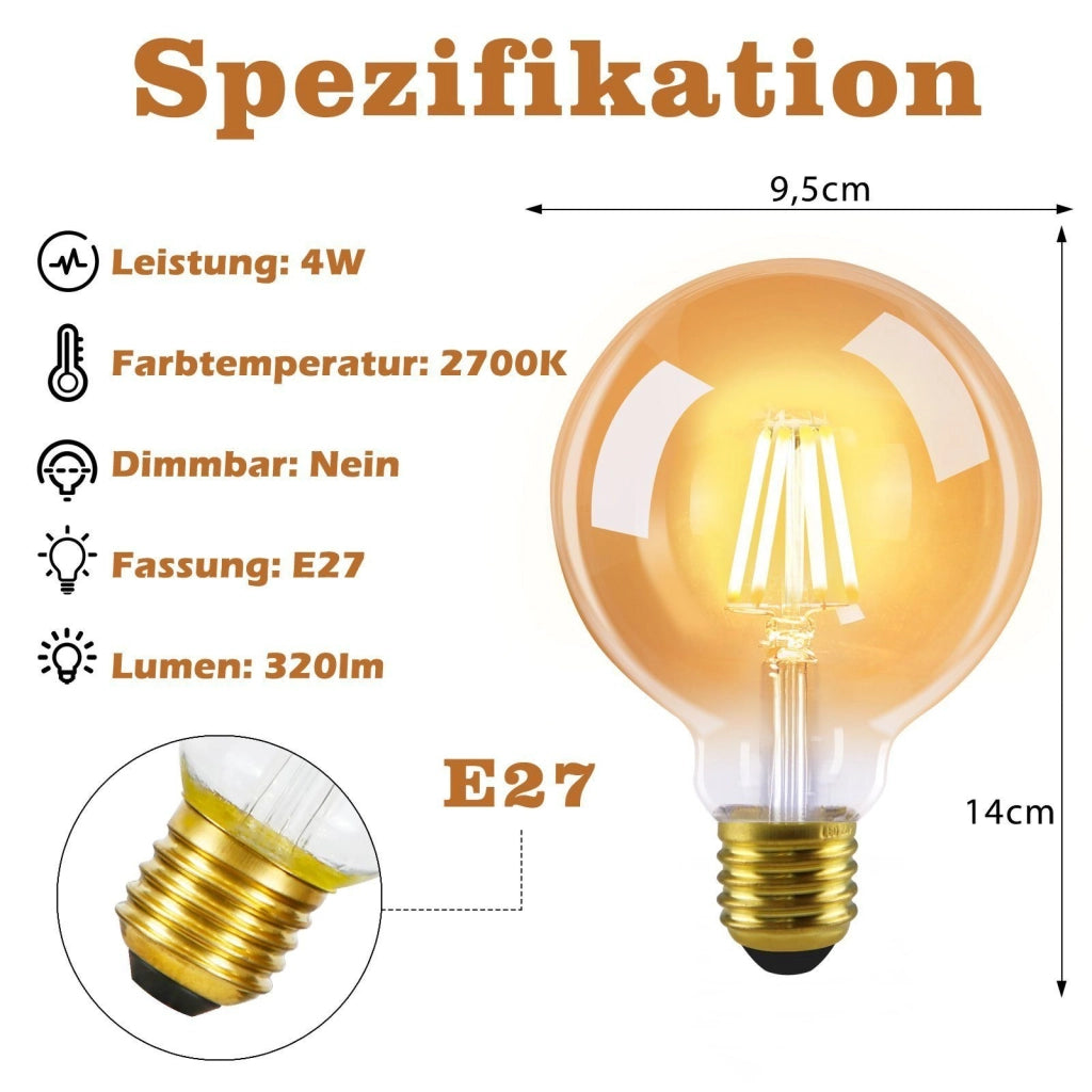 ZMH Bombilla LED 2 piezas Bombilla LED E27 Luz Vintage G95 Blanco Cálido