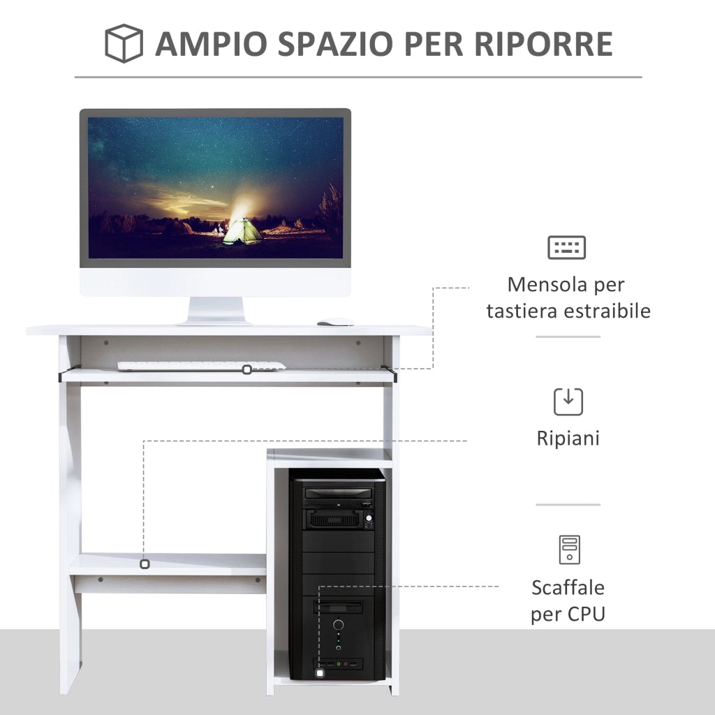 Scrivania da Ufficio Compatta 80x45x75 cm in Legno Bianco
