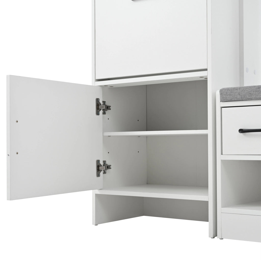Guardaroba da ingresso 7 in 1 con panca e scarpiera bianco