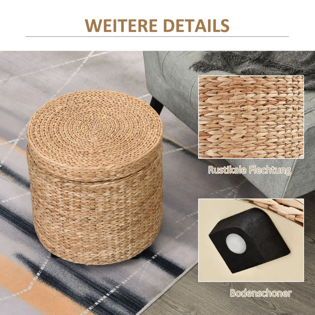 Pouf contenitore in rattan color khaki Ø43x43 cm