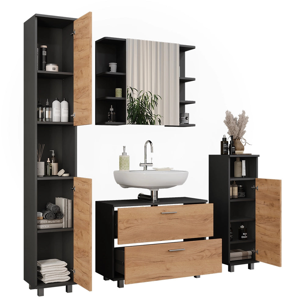 Vicco Set di mobili da bagno Quercia dorata/antracite 4 parti