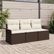 Set di divani con cuscino 3 pcs Marrone e Crema polyrattan 3345218