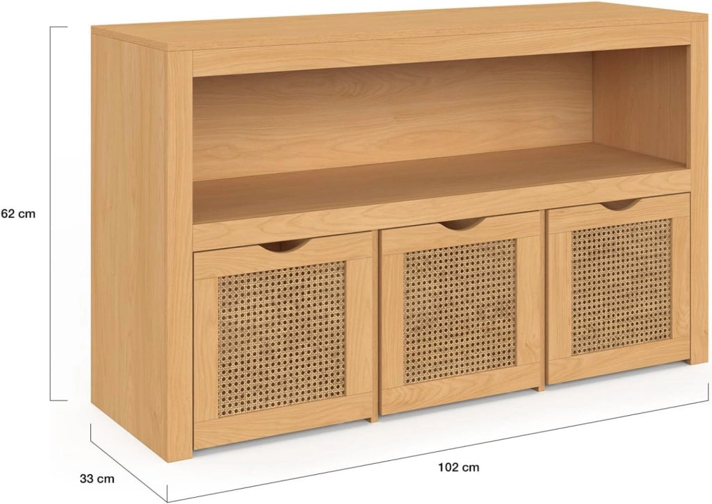 Contenitore per bambini EDHEN in legno e canna con 3 cassetti a cubo su rotelle