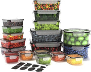 Set di contenitori e coperchi da 24 pezzi (12 contenitori, 12 coperchi), 100% impermeabile all'acqua, resistente al microonde, in freezer, in lavastoviglie, BPA-free, inclusi etichette, pennarelli, 6 set di contenitori per salse.