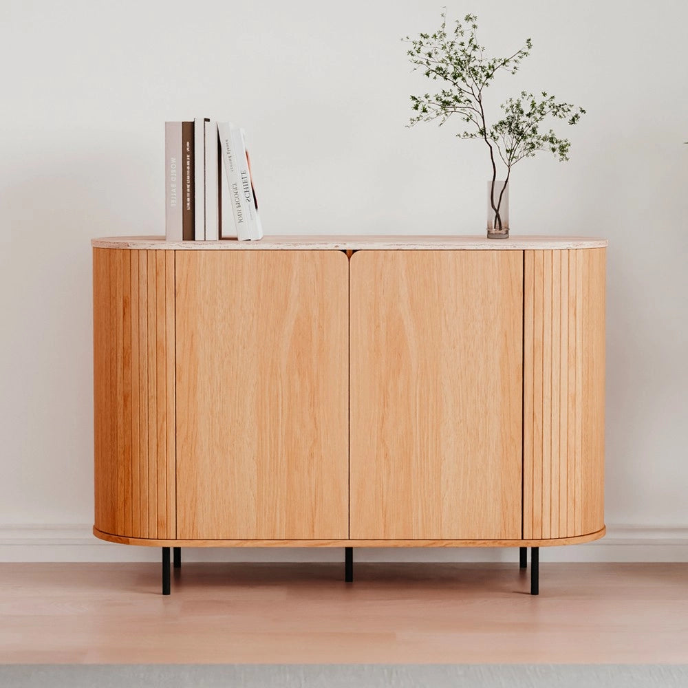 Madia Fabia01A colore rovere oak con top effetto travertino e laterali listellati 120 cm