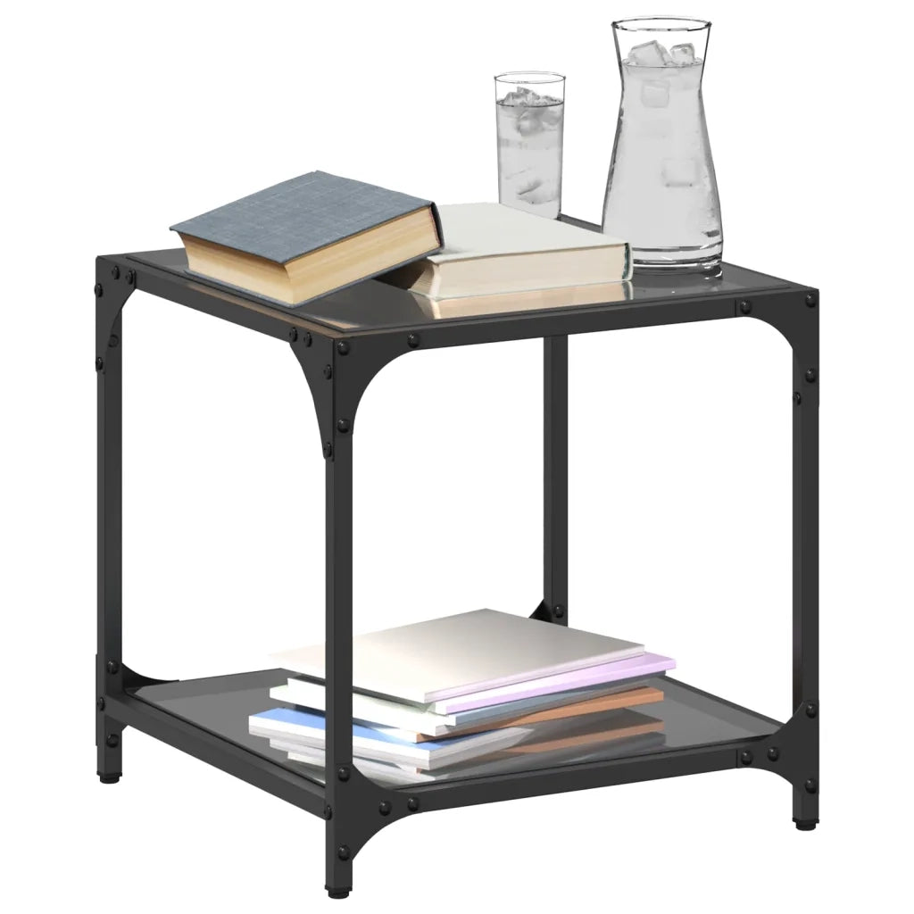 Tavolini da Salotto con Piano Vetro Nero 2pz 40x40x40cm Acciaio 845965