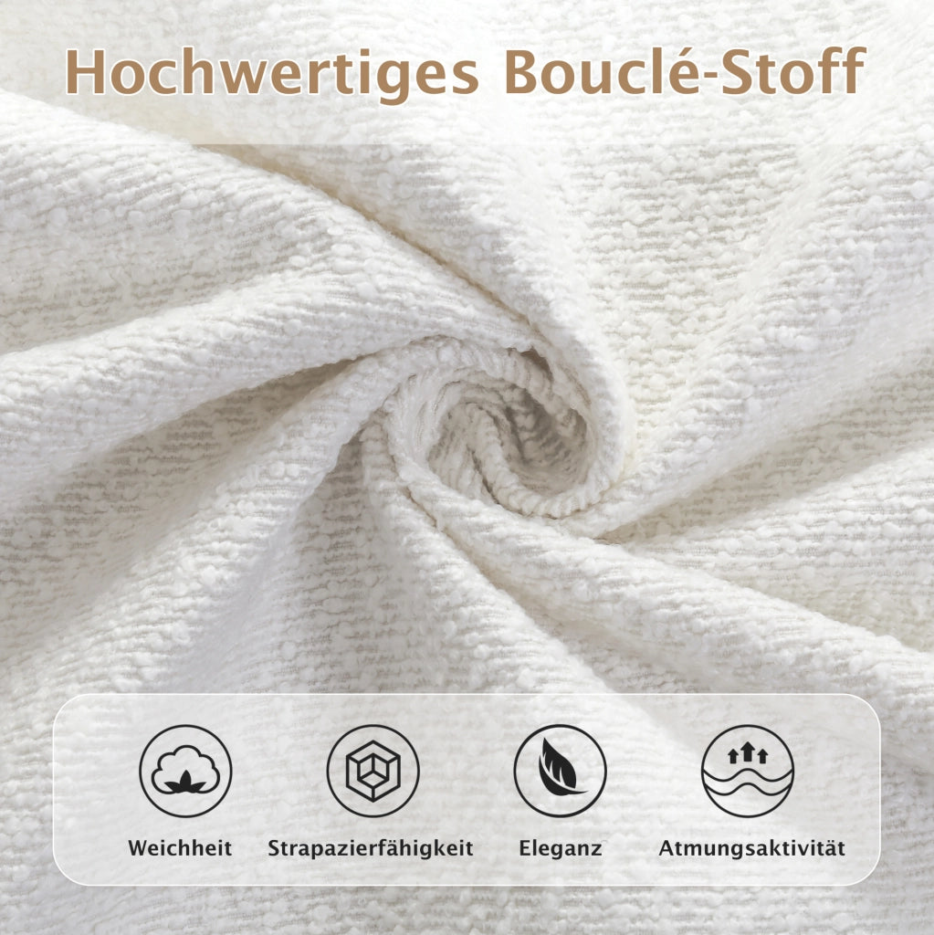 Letto imbottito in bouclé beige con rete a doghe
