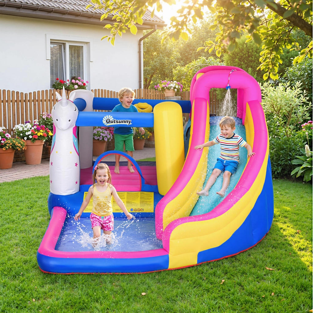 Casetta Gonfiabile per Bambini con Scivolo e Canestro ¨C zephmum ¨C 360x305x210 cm