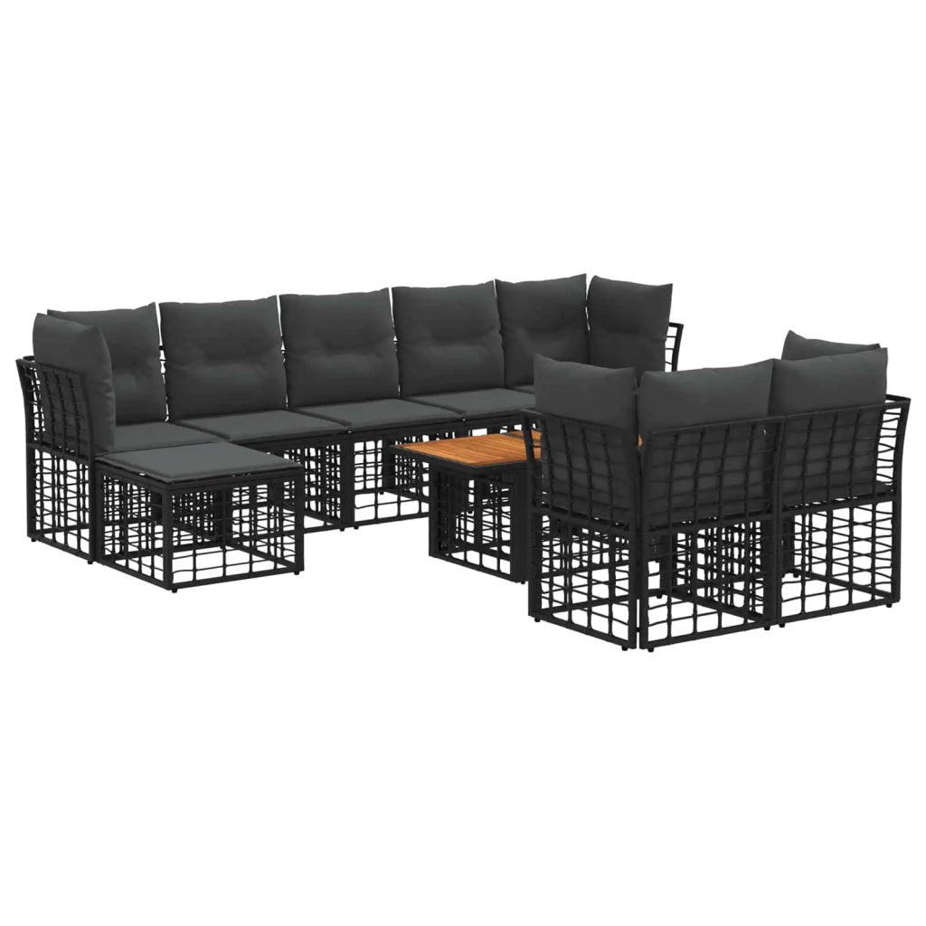 Set Divano da Giardino 10 pz Nero e Grigio scuro polyrattan 3437909