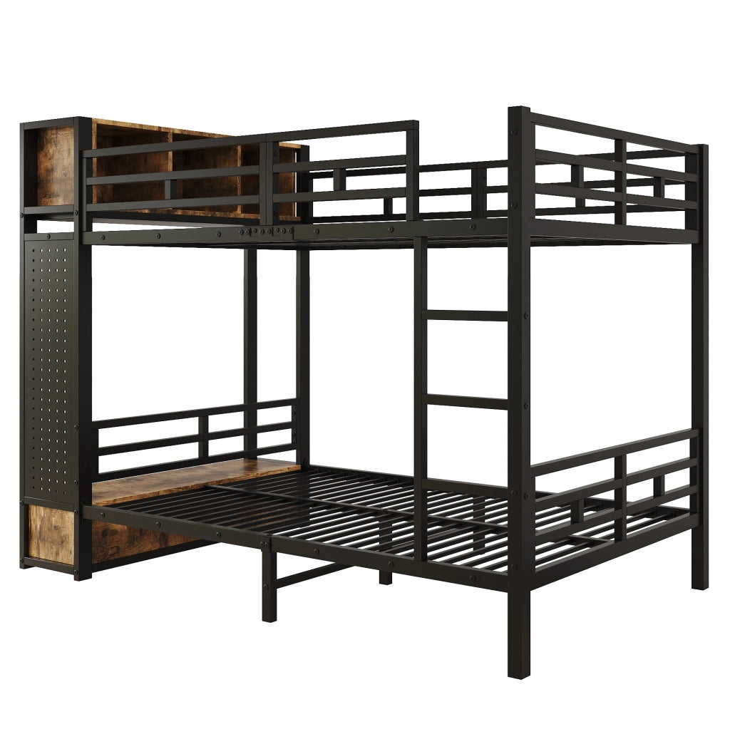 Etagenbett in metallo nero 120x200 cm con armadio; cassetto e vani portaoggetti