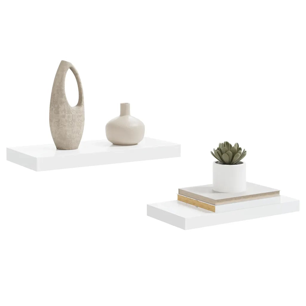 2 pz Scaffali a Parete | Ripiano a parete | Mensole a Parete Bianco Lucido 50x23x3,8 cm in MDF