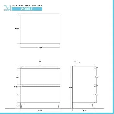 Mobile bagno a terra 80 cm noce canaletto con cassetti soft-close Kleo