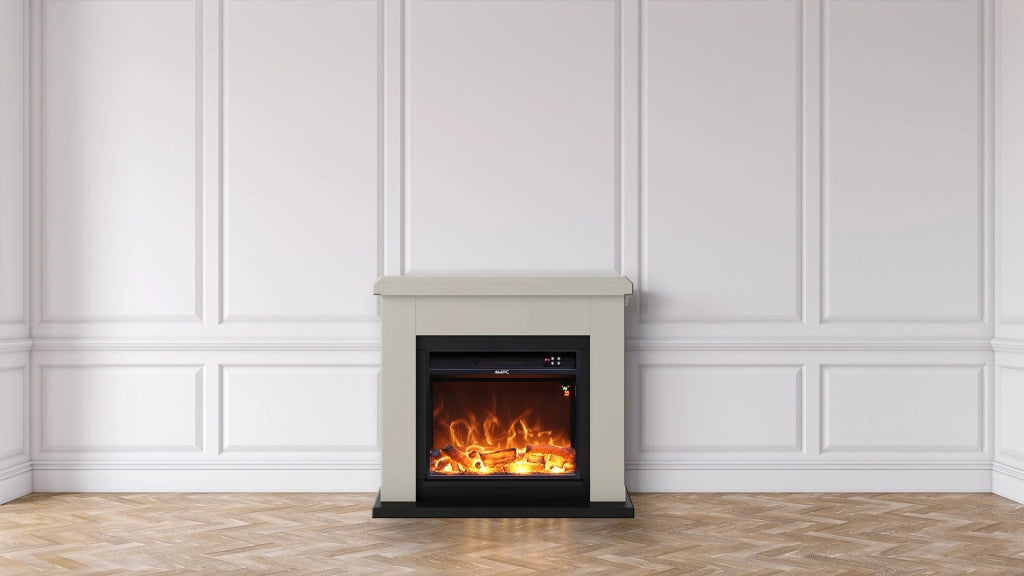 Camino Elettrico da Pavimento 99x88,3x25 cm Effetto Fiamma 1500W Sined Asciano Beige