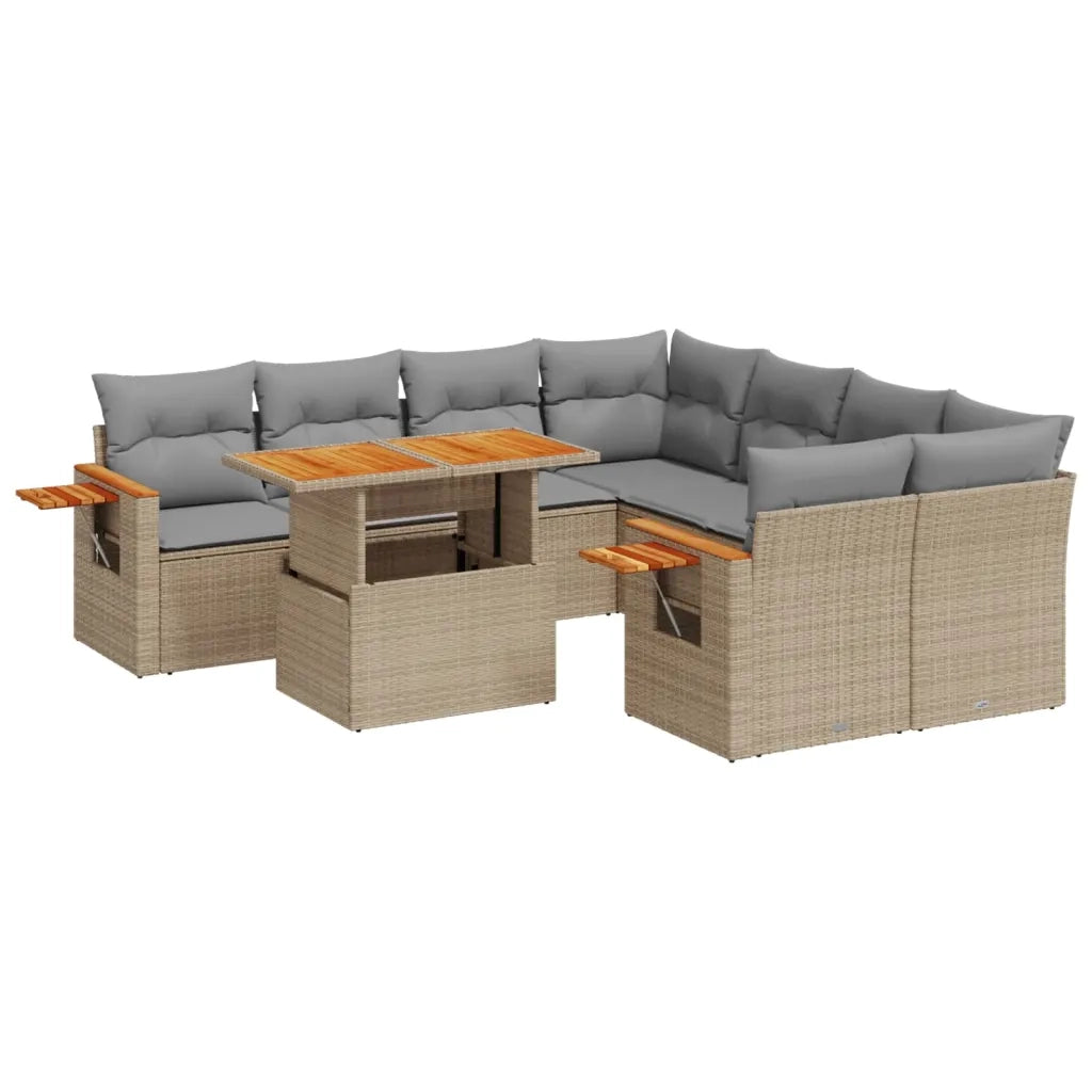 Set Divano da Giardino 9 pz con Cuscini Beige in Polyrattan 3273446