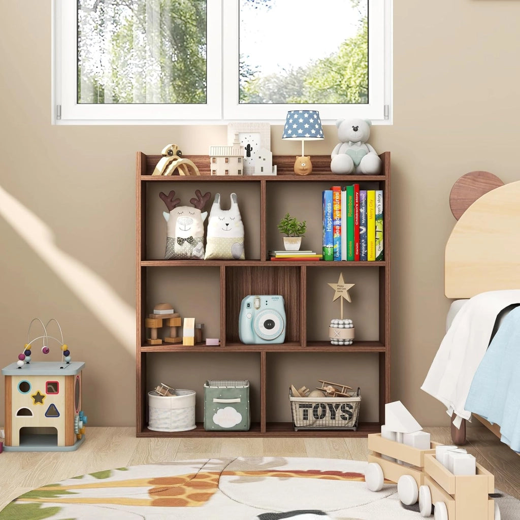 Libreria, scaffale con 7 cubi, divisorio con protezioni antiribaltamento, mensola cubo per camera da letto, ufficio, soggiorno, 80 x 20 x 90 cm (bianco)