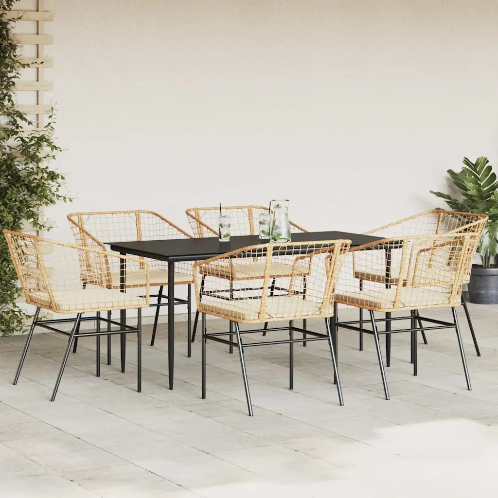 Set Pranzo da Giardino 7pz con Cuscini Marrone Polyrattan Vetro 3334510