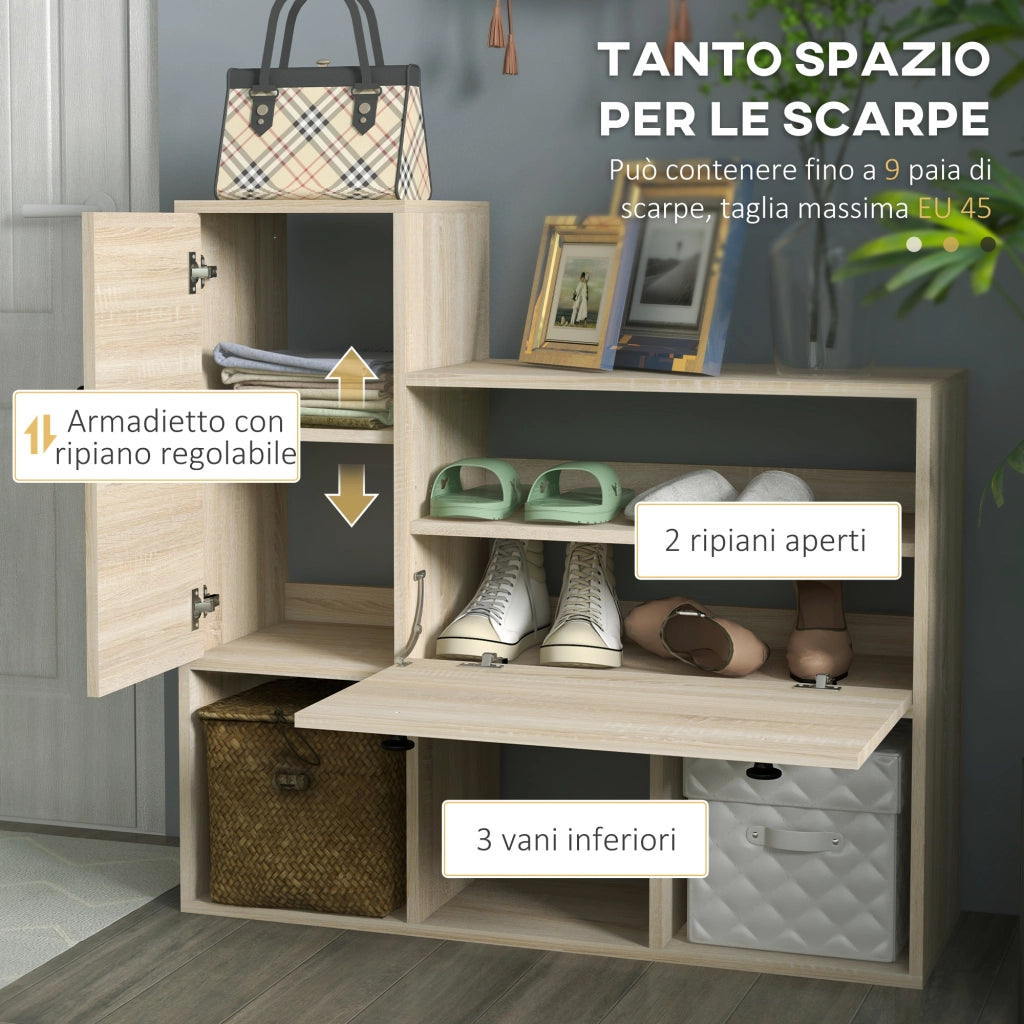 Easycomfort Set da Ingresso con Attaccapanni a Muro 4 Ganci, Scarpiera per 9 Scarpe, Armadietto e Specchio