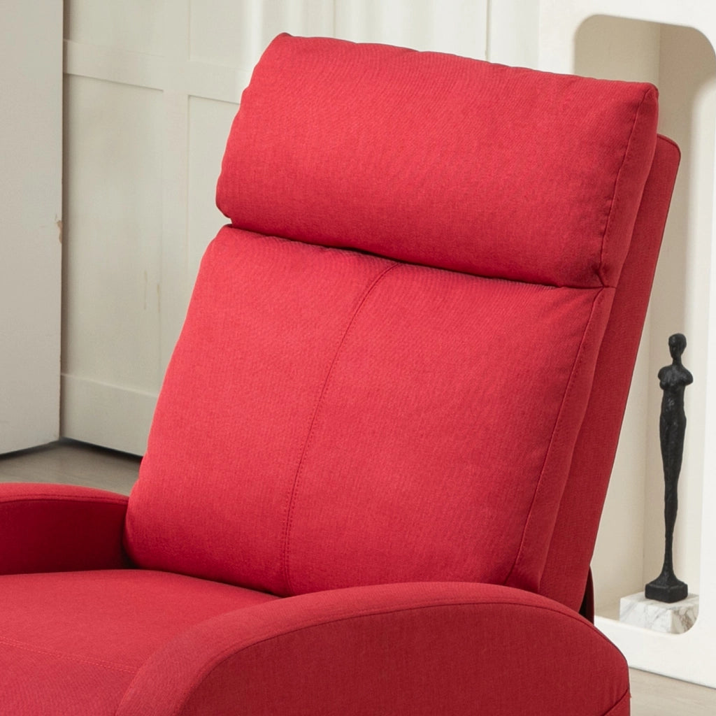 Poltrona Relax Reclinabile con Poggiapiedi in Tessuto Effetto Lino Rosso