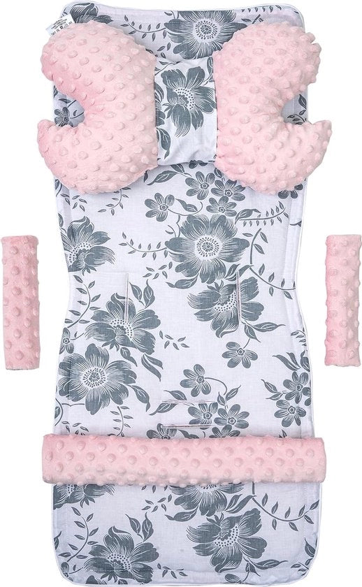 Set di sedili per passeggini e passeggini, 5 pezzi, con cuscino di sedile e cuscino di sicurezza, set di sedili per bambini con tessuto Minky