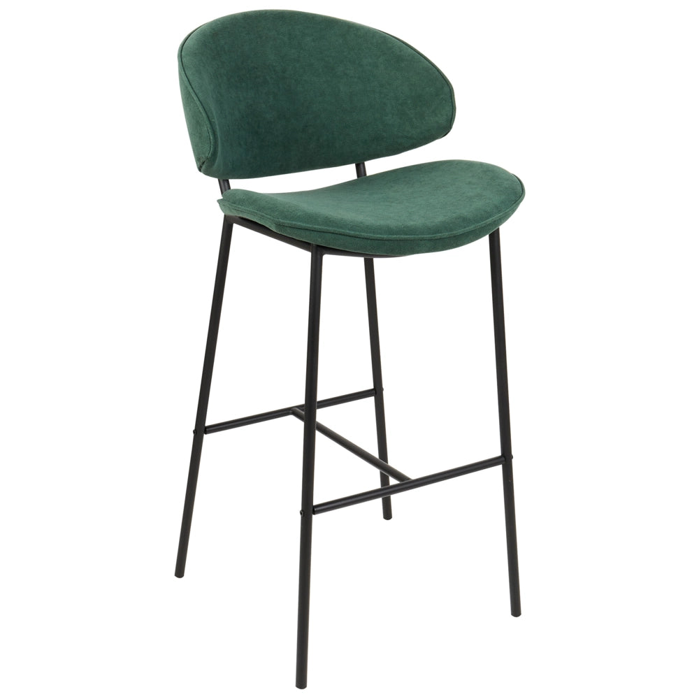 Set di 2 sgabelli da bar con sedile imbottito in tessuto verde senza braccioli schienale curvo stile moderno