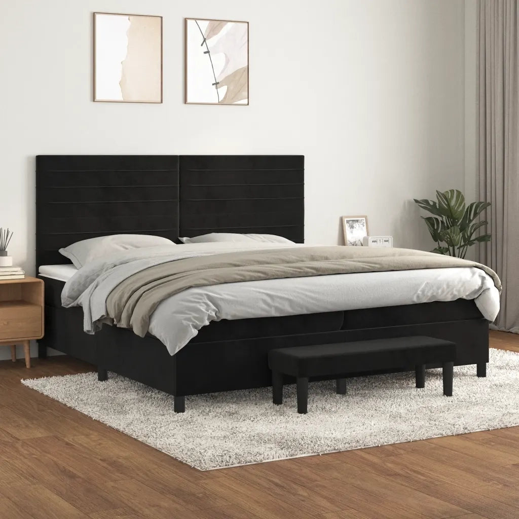 Giroletto a Molle con Materasso Nero 200x200 cm in Velluto 3137925