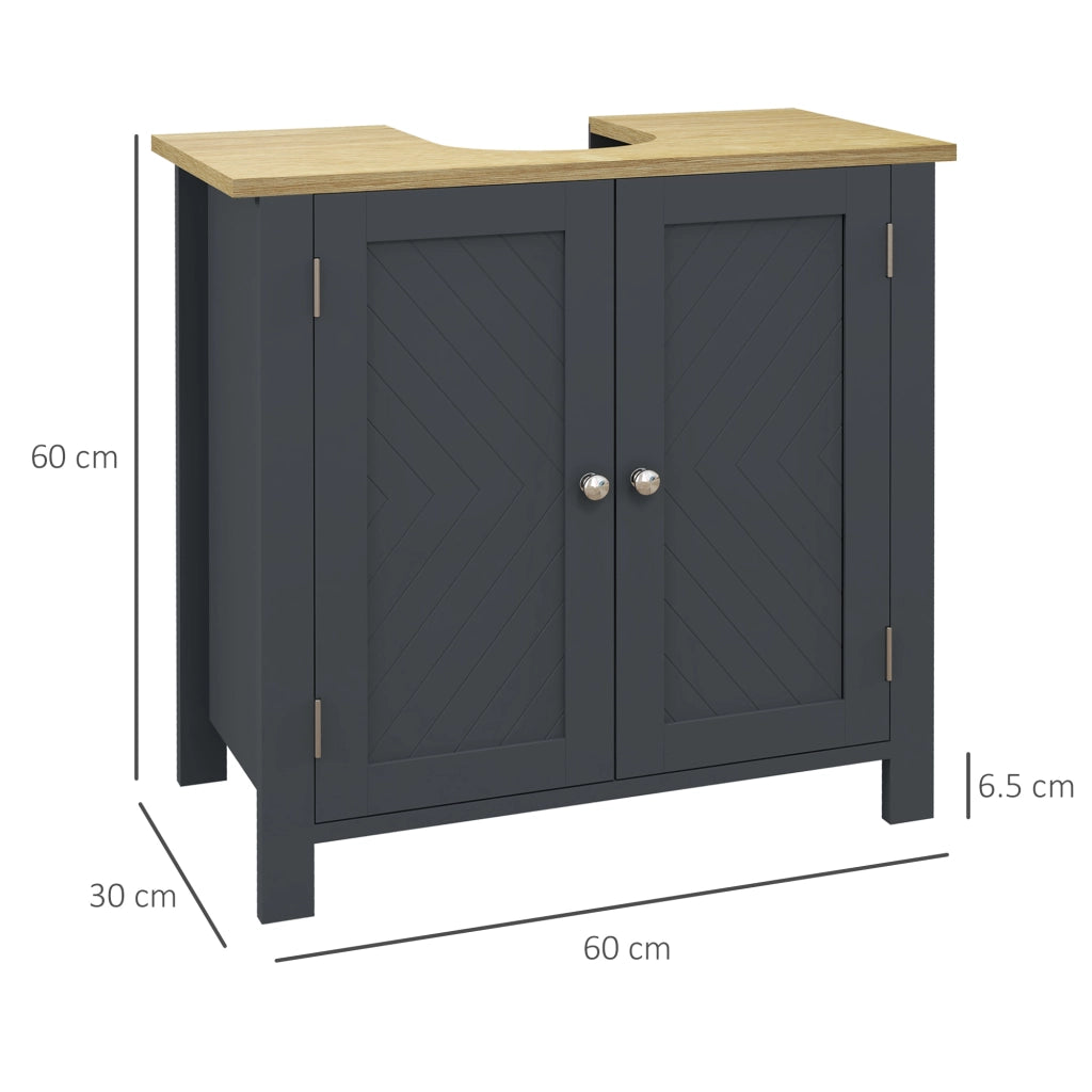 EasyComfort Mobile Sottolavabo in Truciolato e MDF a 2 Ante con Ripiano Interno Regolabile, 60x30x60 cm, Grigio