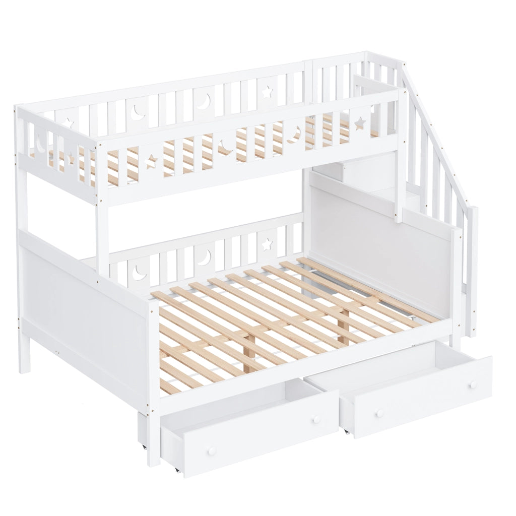 Letto a Castello 90×200 cm e 140×200 cm; Letto 3 Posti con Scala Contenitore e 2 Cassetti; senza Materasso