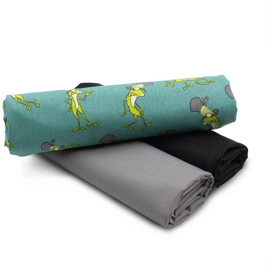 Set di stoffa in cotone 1,5m design + 2x selezione di tessuto 100% cotone a colori coordinati (Funny Frogs Set22)
