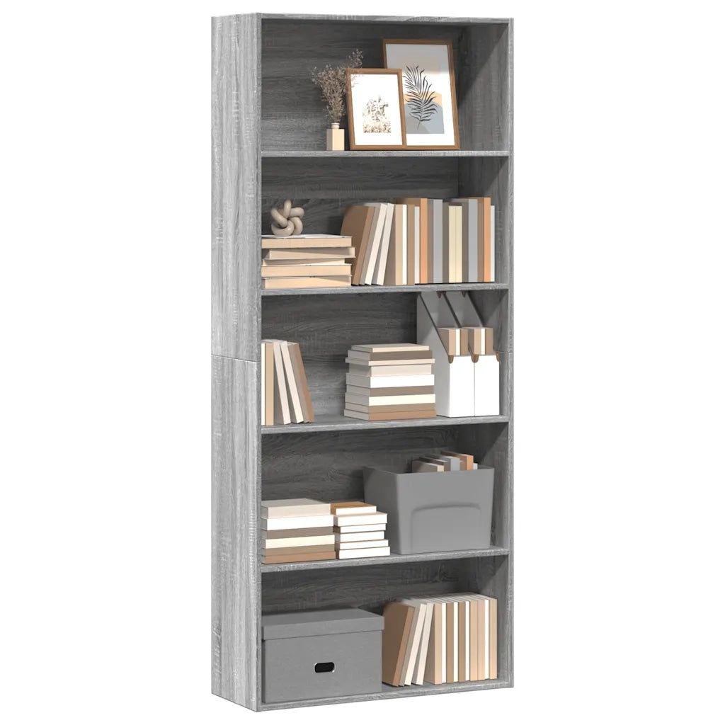 Libreria-Scaffale per Libri-Mobile di Stoccaggio Grigio Sonoma 80x30x189 cm in Legno Multistrato