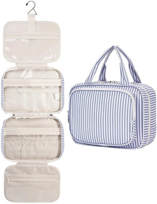 Organizzatore per la toelettura per donne Tolettiera appeso per donne Organizzatore cosmetico Grande Tolettiera per donne Ragazze (Striscia grigio-blu (Medium))